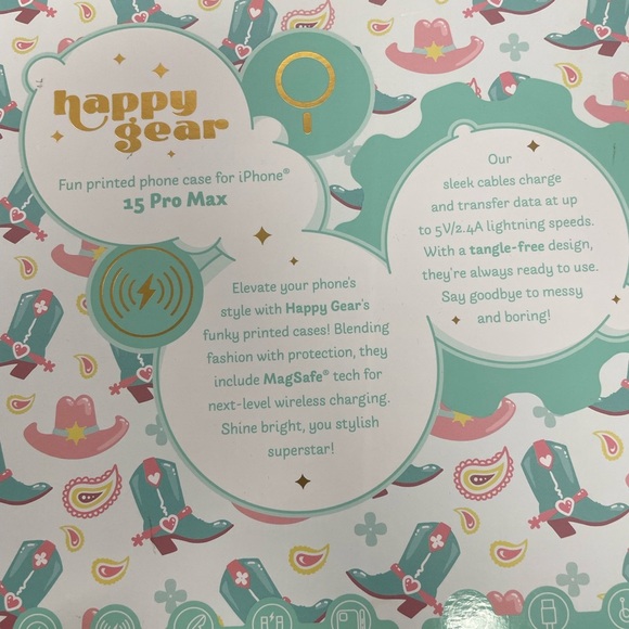 New! Happy Gear phone case 15 Pro Max with cable charge - Picture 2 of 3